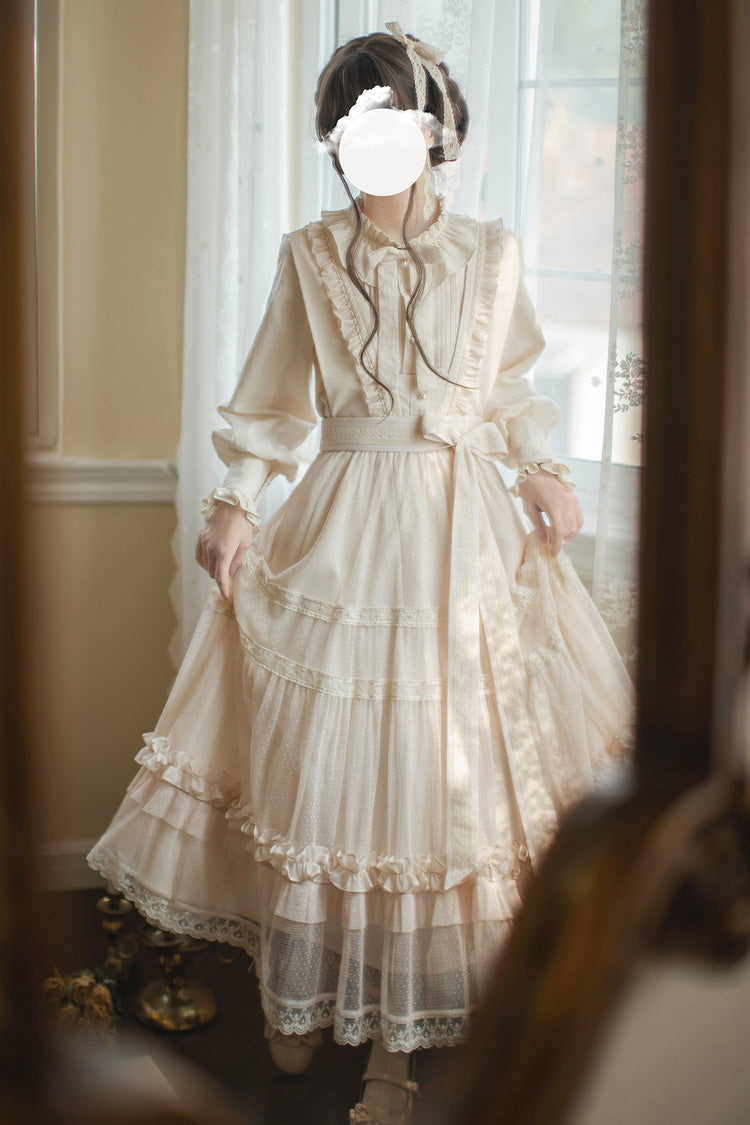 Ivory Sleeveless Ruffled Lace Japanese Elegant Lolita Jumper