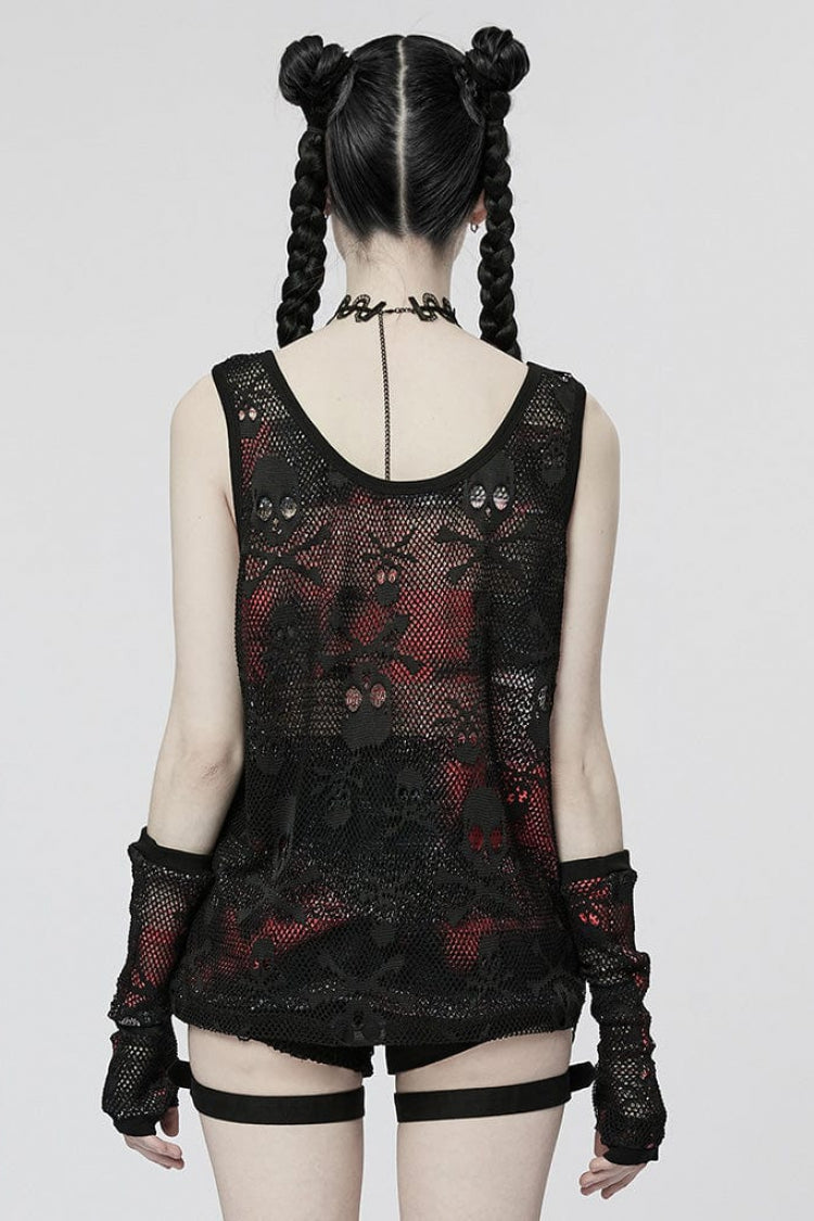 Skull Print Stitching Mesh Steampunk Vest
