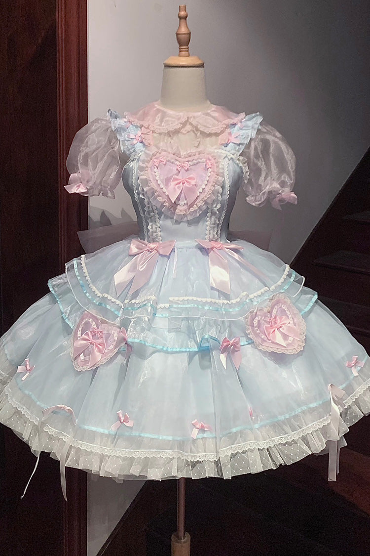 Blue Pink Love-Printed Lace Sweet Lolita Jumper Dress