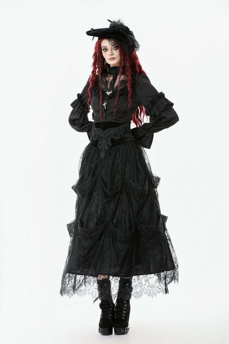 Gothic Sheer Blouse with Stand Collar and Lantern Sleeves