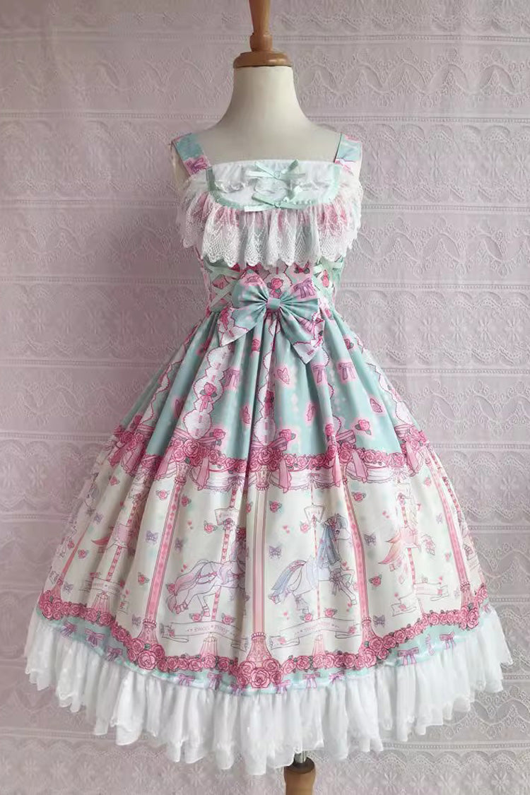 Rose Trojan Print JSK Dress - Ruffle Bow, 3 Colors