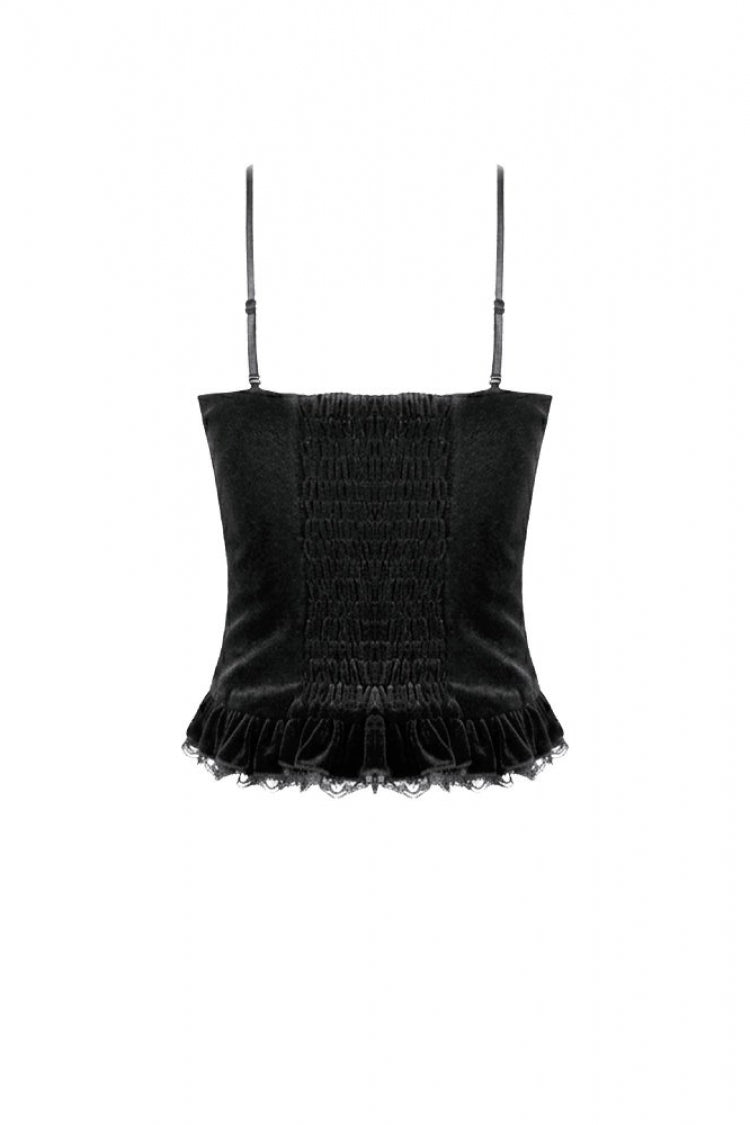 Gothic Vintage Velvet Black Lace Mesh Bustier with Beaded Tassel Drops
