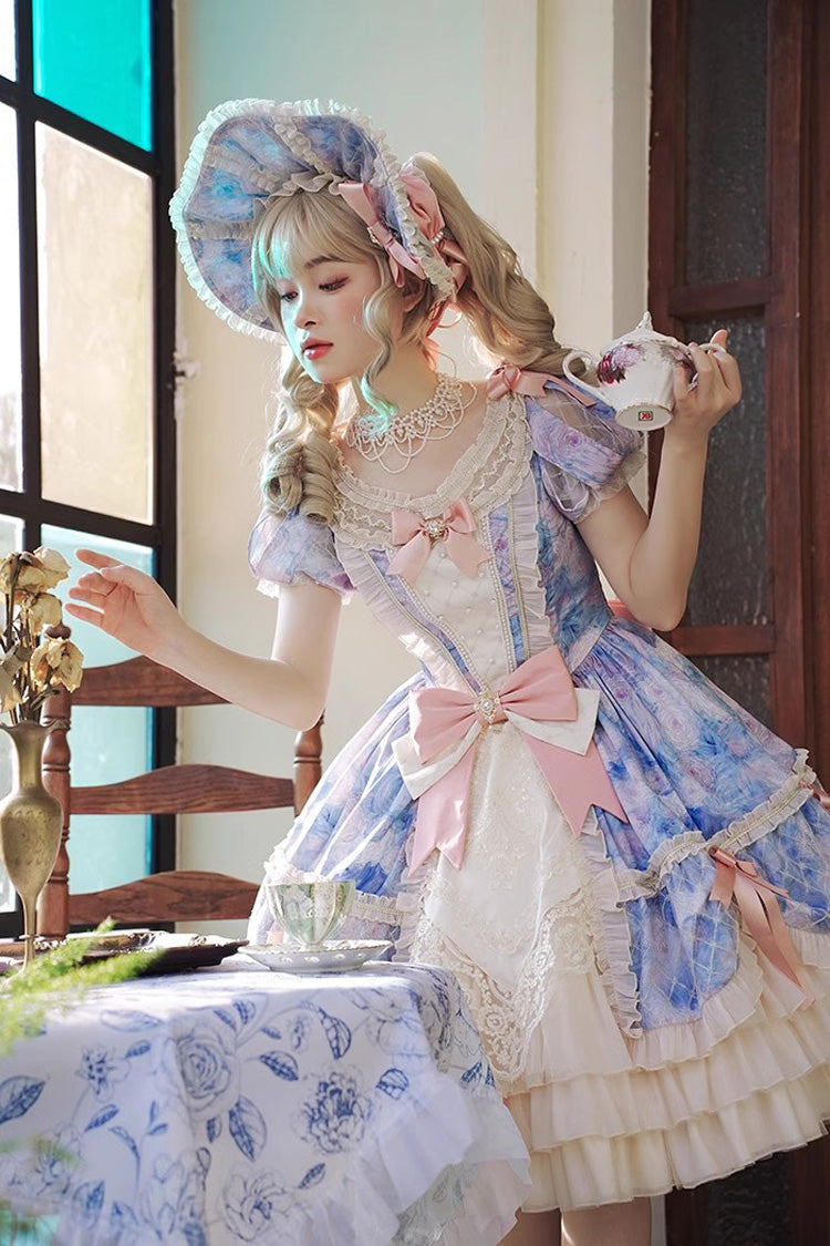 Angel Heart Sky Oil Painting Printed Bow Cardigan Sweet Lolita Dress - Multi-Color
