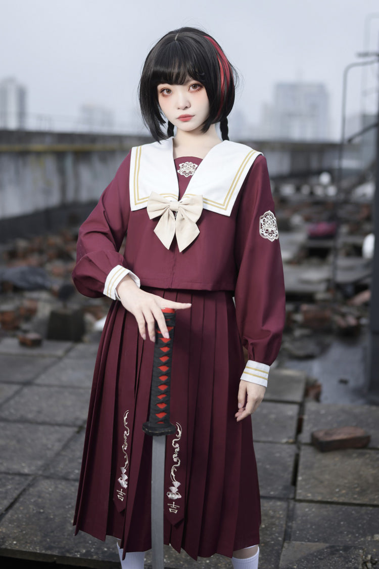 College Style Ribbon Sweet Lolita Skirt Ensemble