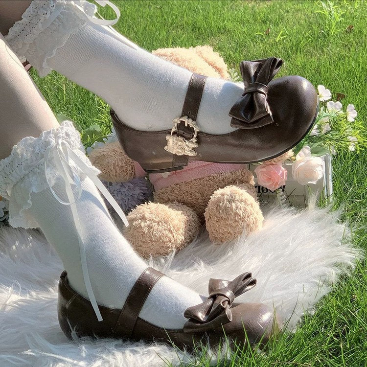 Ribbon Rounded-Toe Low-Heel Girly Lolita Mary Janes - 4 Shades