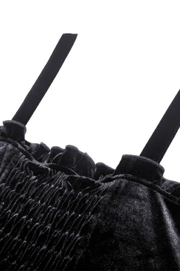 Crimson & Black Cross Lace-Up Velvet Slip Dress