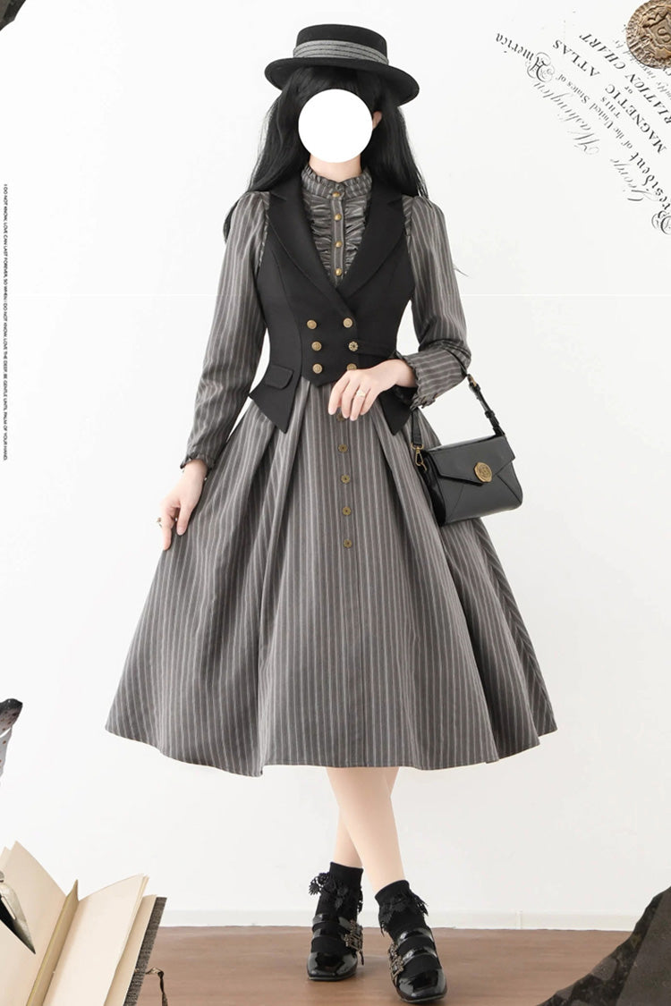 Striped Printed Ruffled Dress - Forest Castle