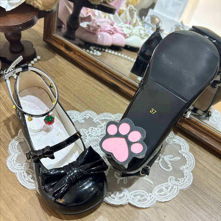 Ankle Bell Bow Mary Jane Heels - Cat Paw Sole, 6 Colors