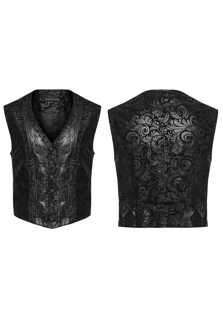 Carved Floral Faux Leather Gothic Sleeveless Vest for Men