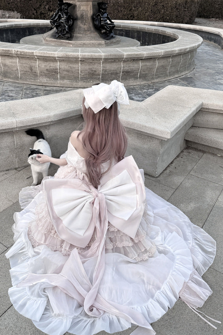 Boat-Neck Ruffled Bow Princess Dress