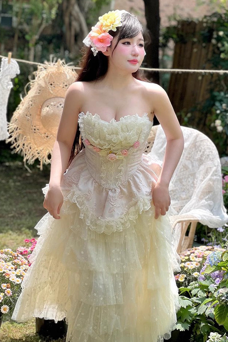 Rose Love Goddess Ruffle Lace Lolita Maxi Skirt Set