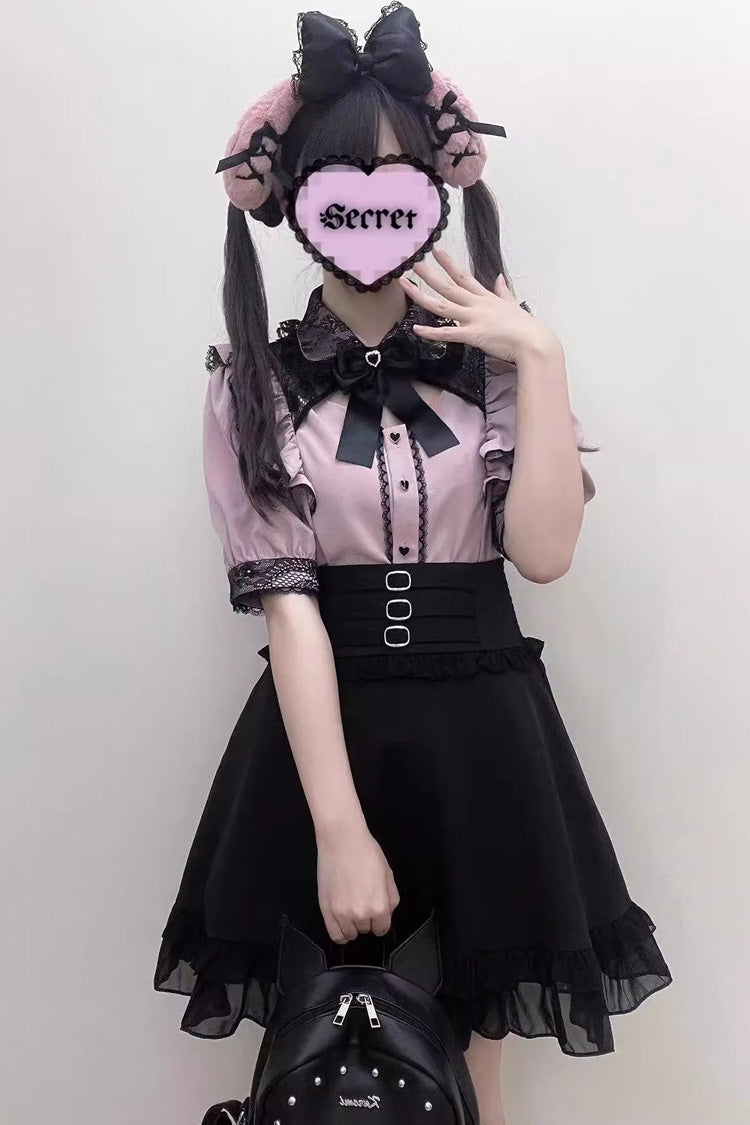 Sweet Lace Bowknot Short Sleeve Jirai Blouse in Three Shades