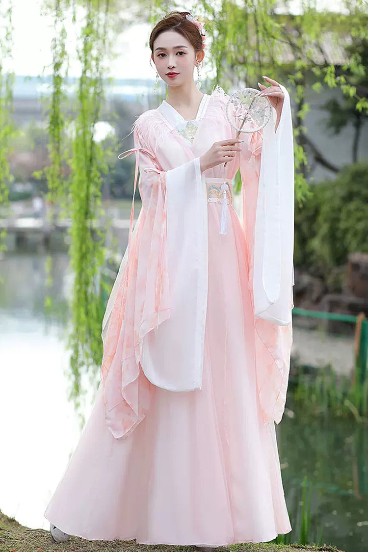 Rose V-Neck High Waist Lace-Up Feminine Sweet Hanfu Gown