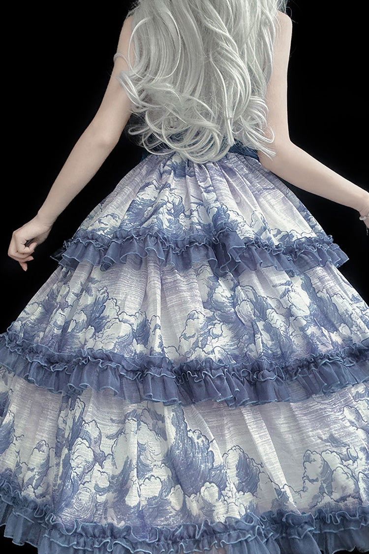Multi-Color Cumulonimbus Printed Sweet Lolita JSK Dress - Multi-Layer Ruffled