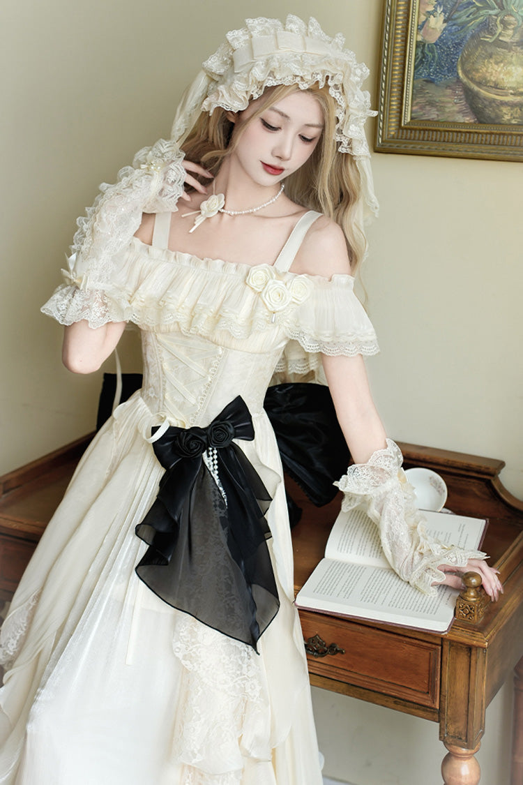 Cream Moonlight Variations Sleeveless Lace-Up Frilled Sweet Lolita Long JSK Dress