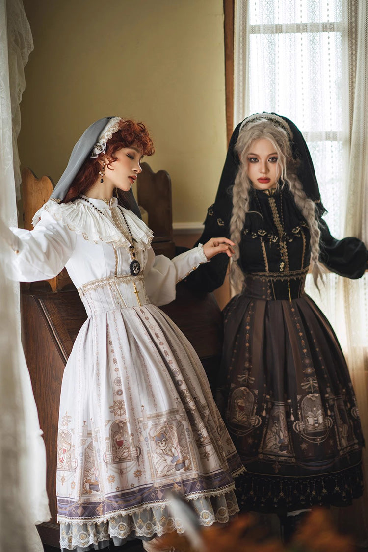 Elegant Ruffled Lolita Skirt with Demon Hunting Print