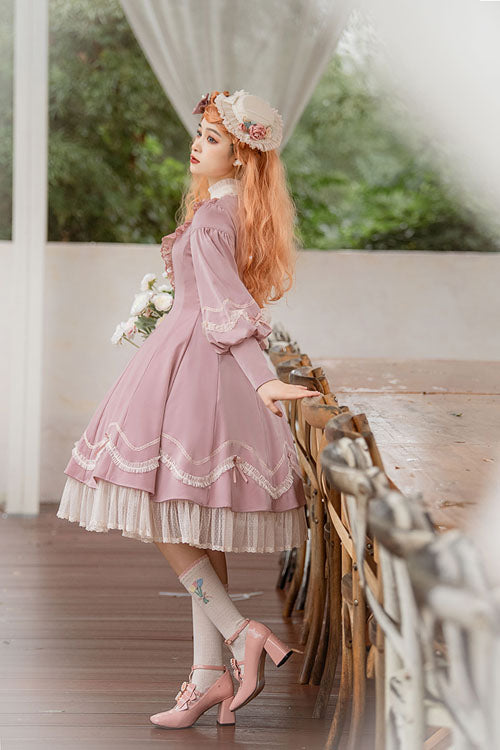 Alice Girl Andrea Ruffled OP Dress - Solid Bowknot Sweet Lolita