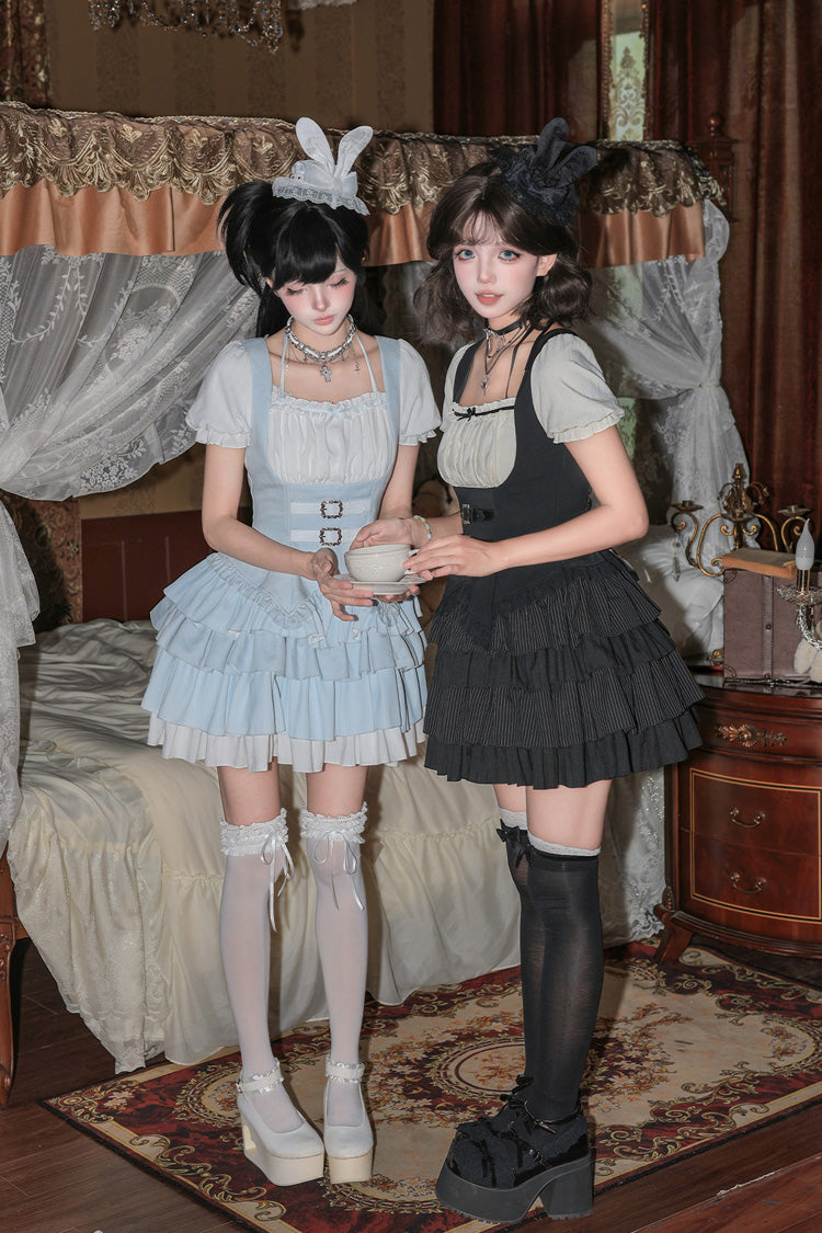 Silent Summer Classic Cool Lolita Dress Set with Halterneck and Ruffles
