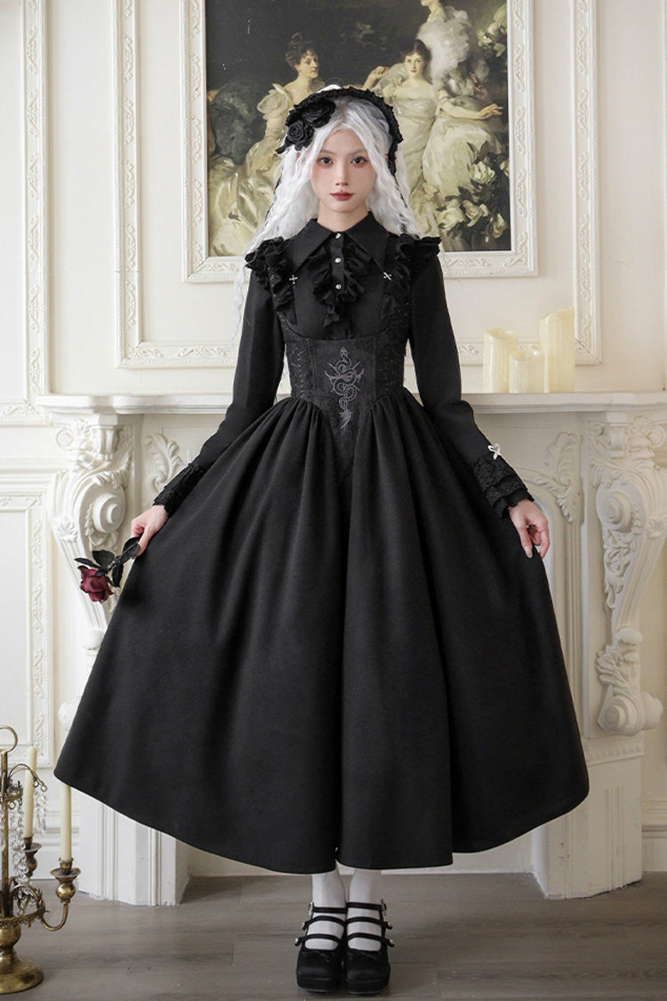 Black Cross Snake Print Embroidery Gothic Lolita Strap Dress