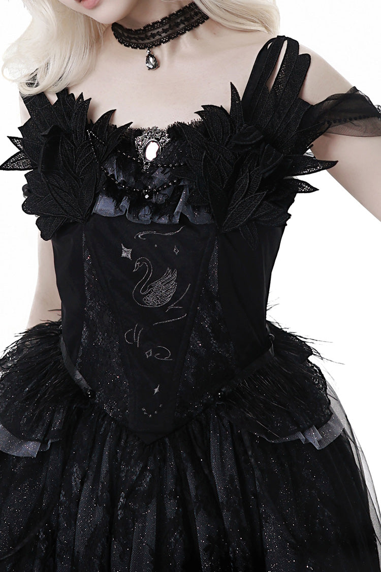 Sleeveless Ruffle Bow Gothic Ballet Lolita Jumper Dress - Black