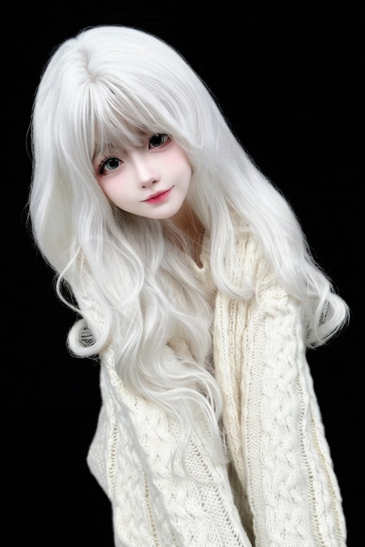 Milk Grey Blunt Bangs Curly Lolita Wig