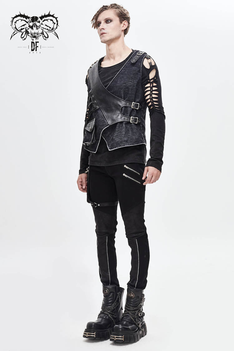 Rivet Corduroy Punk Waistcoat with Lace-Up Details