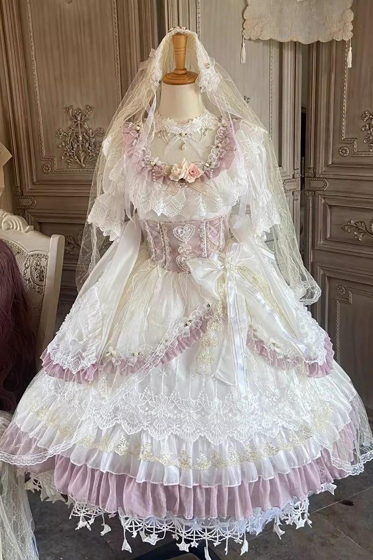 Multi-Color Sweet Lace Dress with Short Sleeves and Bow