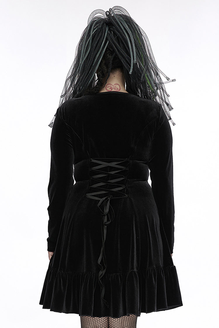 Stretch Velvet Chain Print Webbing Strap Plus Size Gothic Dress