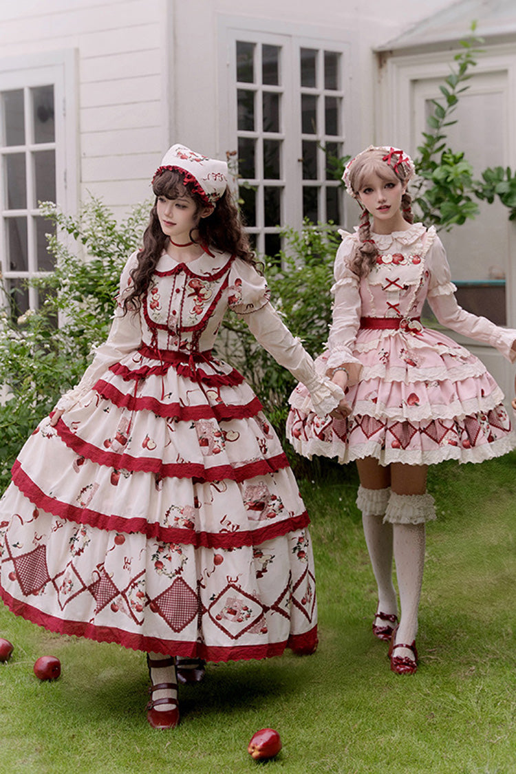 Blush Three-Tier [Apple Orchard] Print Ruffle Embroidered Sweet Lolita Mini Skirt