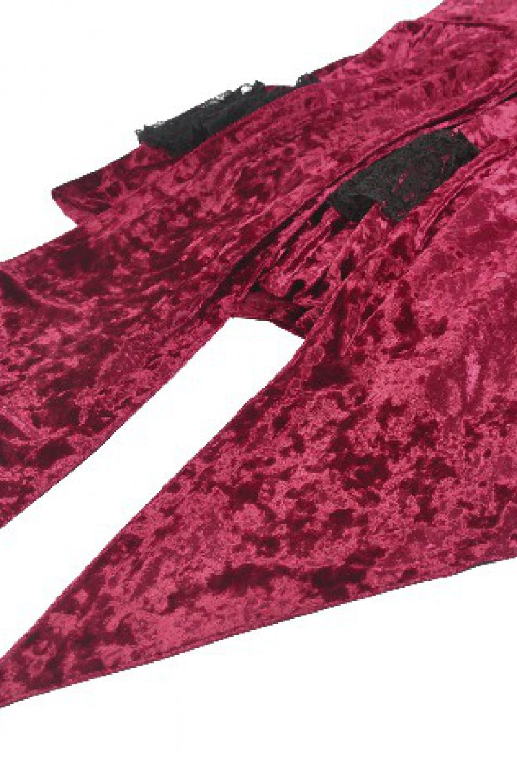 Wine Red Velvet Corset Mini Dress with Pointed Tail