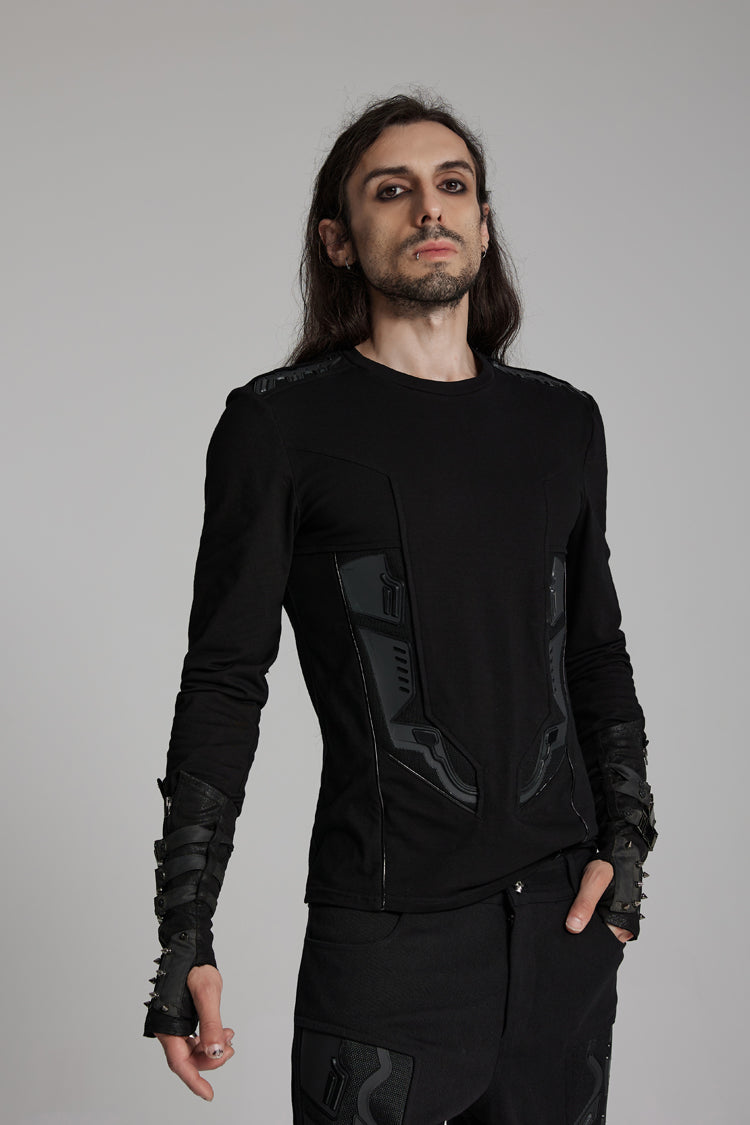 Obsidian Crewneck Long-Sleeve 3D Armor Patch Punk Tee for Men