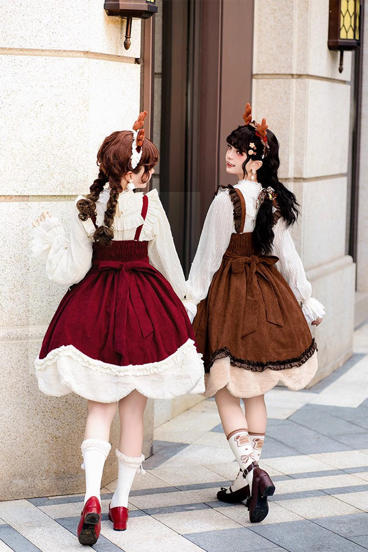 Autumn Winter Lolita JSK with Deer Print & Bowknot Embroidery