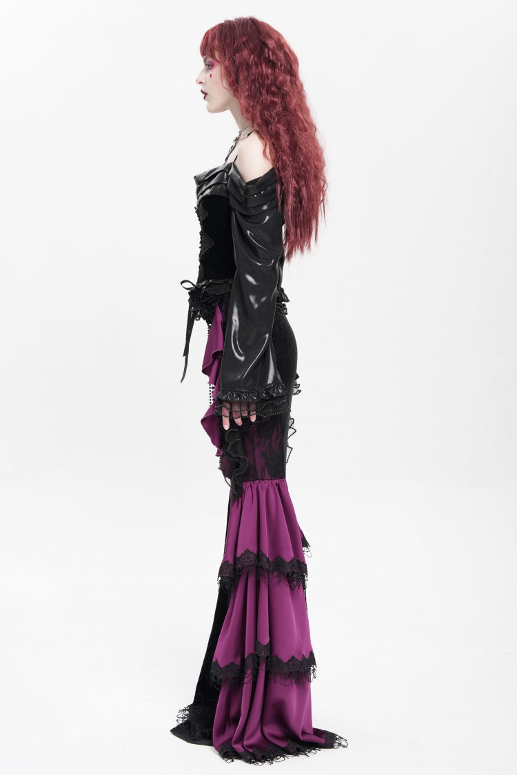 Violet Blossom Lace-Up Rose Chain Gothic Fish-Tail Skirt