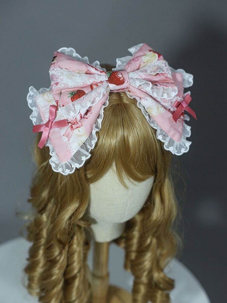 Yellow / KC Pink Strawberry Bowknot White Print