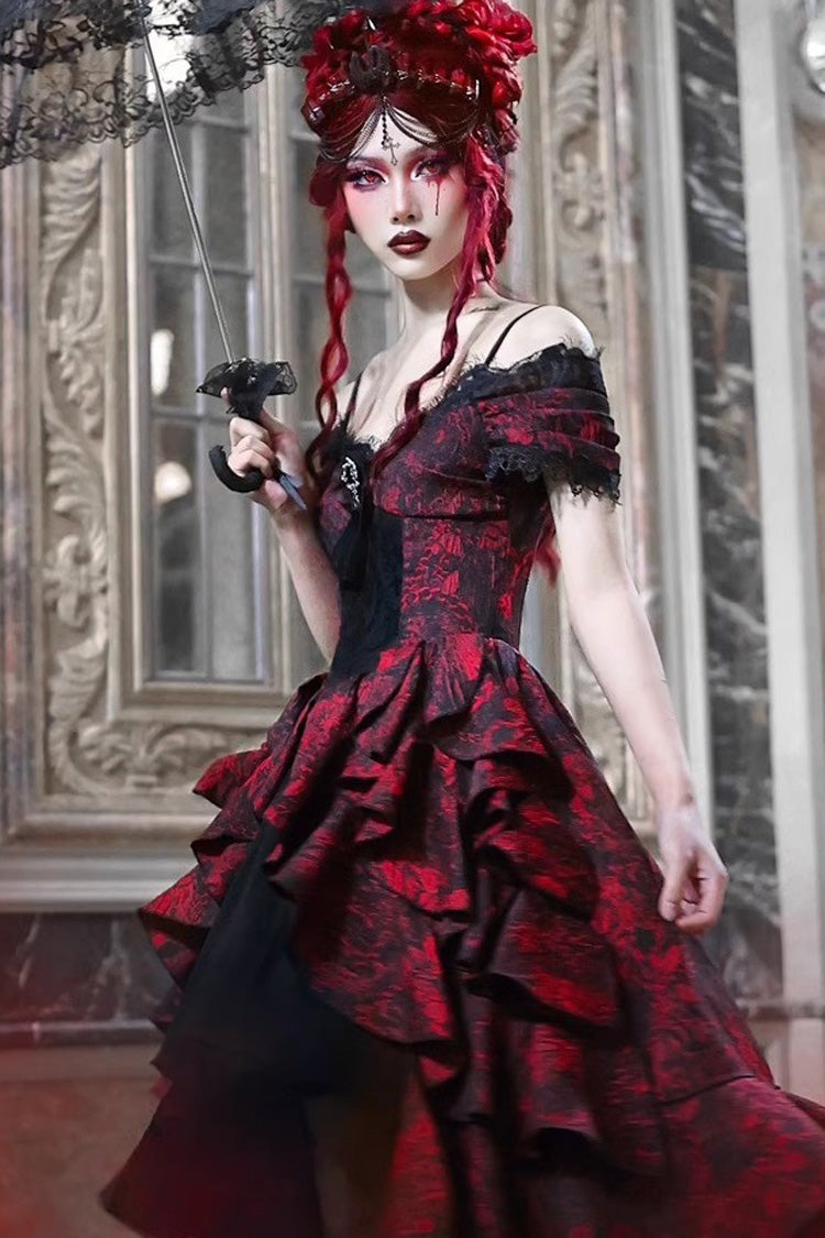 Crimson & Noir Hades Feast Print Ruffle Cardigan Lolita Dress