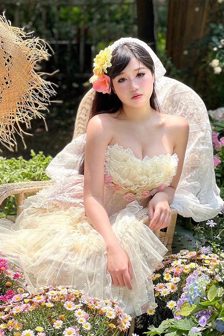 Rose Love Goddess Ruffle Lace Lolita Maxi Skirt Set
