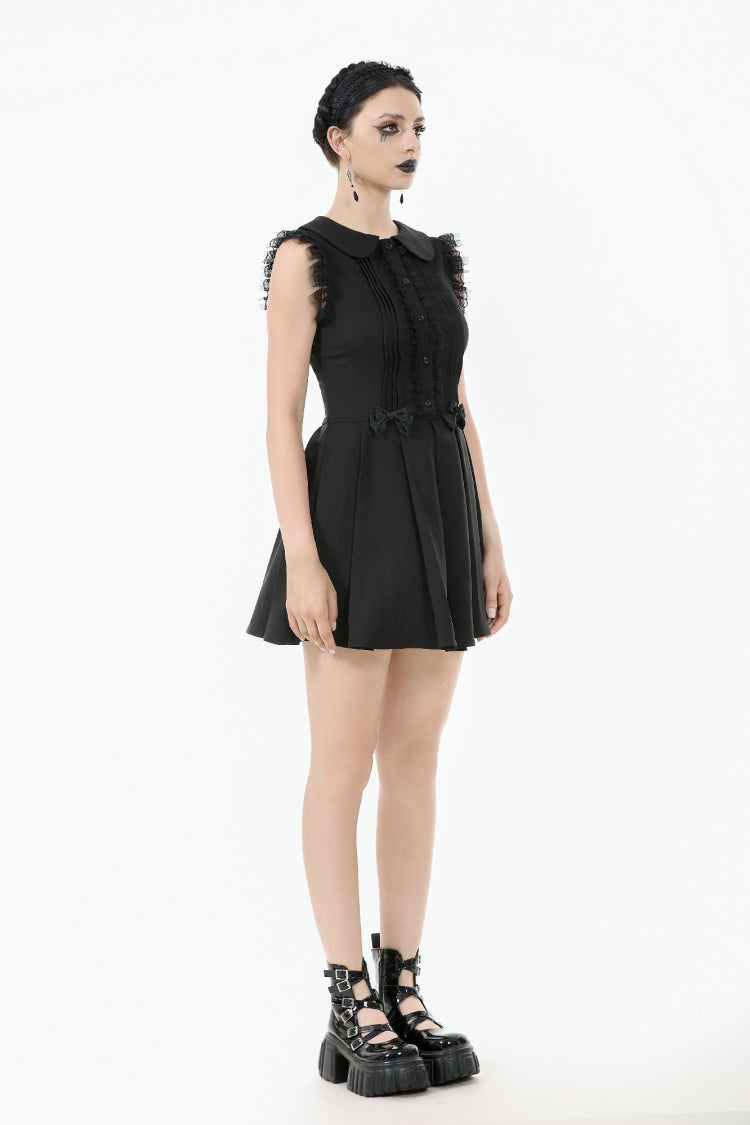 Peter Pan Collar Sleeveless Bowknot Pleated Gothic Graduation Dress