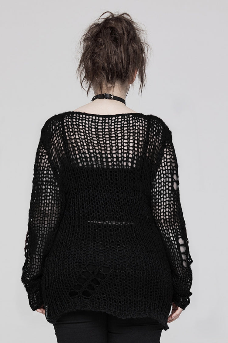 Gothic Striped Sweater - Ripped, Irregular Hem, 4 Shades