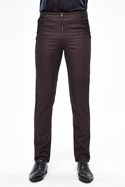 Twill Suit Material Side Pocket Floral Webbing Gothic Men's Pants