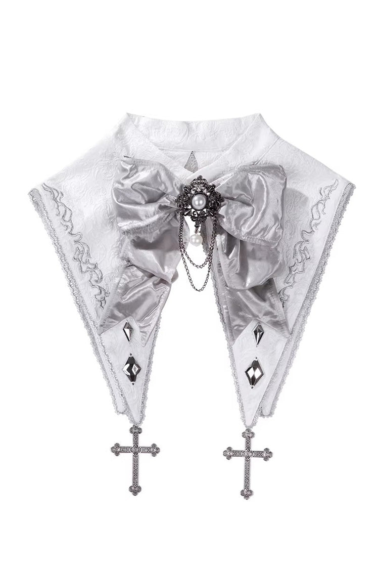 Ivory Asymmetric Prince Coat Shorts Set with Bows - Silver-White Sacred Pact