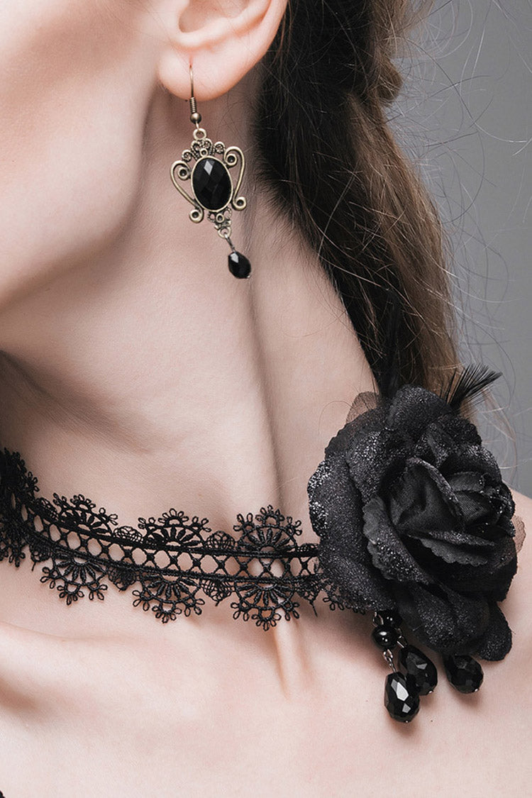 Gothic Choker with Lace, Beads, and Chain Details