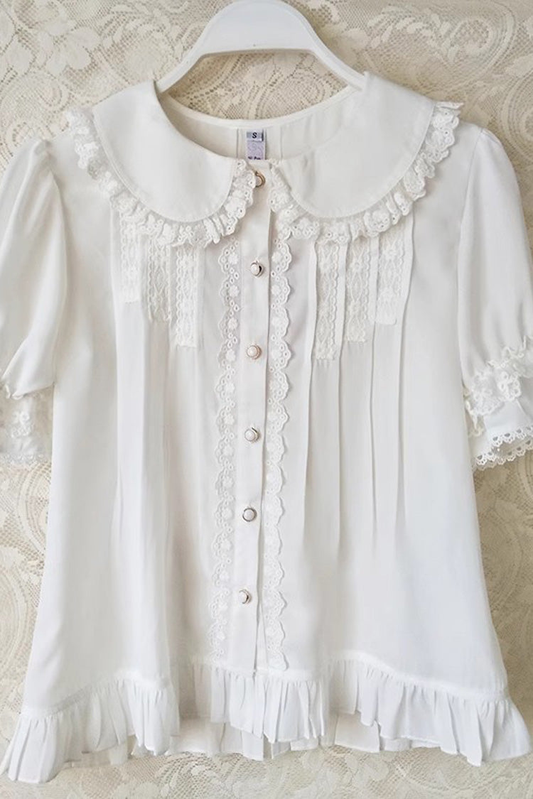 Sweet Lolita Blouse with Doll Collar, Ruffles, and Lace, 2 Shades