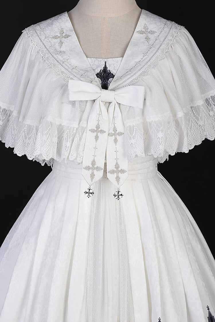 White Sleeveless Printed Lace Gothic Vintage Princess Lolita Jsk Dress