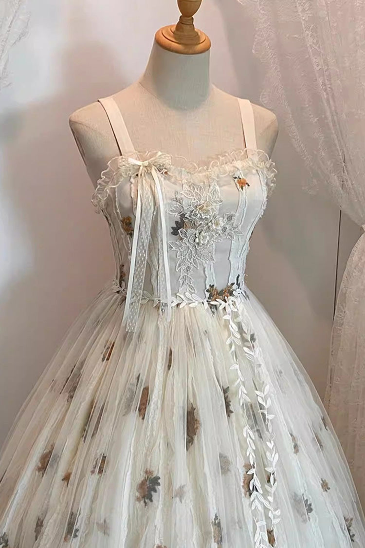 Charming Apricot Embroidered Lace Print Sweet Lolita JSK Dress