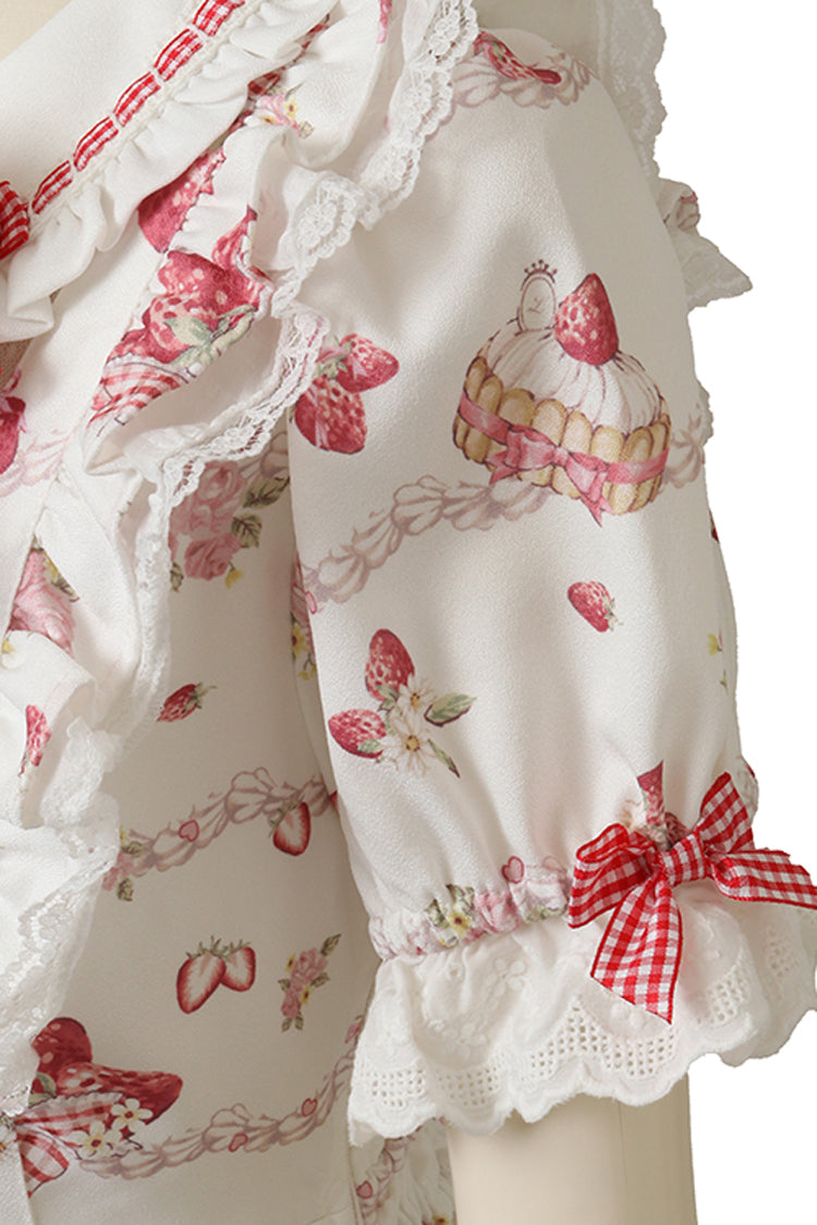 Ivory Sweet Dress with Puff Sleeves and Lace-Up Back - Creamy Berry