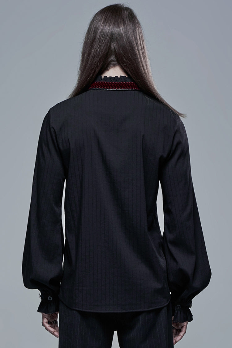 Crimson & Noir Retro Metal Button High Collar Lantern Sleeve Men's Shirt