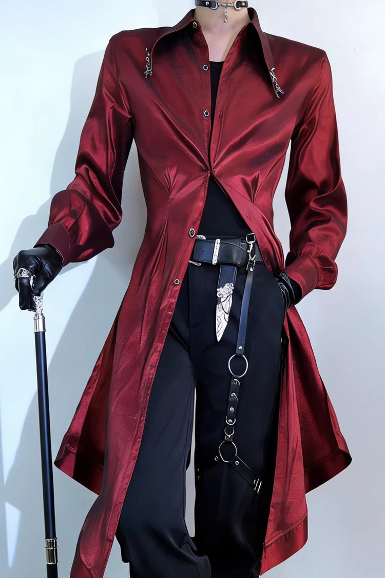 Snake-Detail Lapel Collar Long-Sleeve Slim Velvet Gothic Ouji Lolita Blouse, 3 Colors