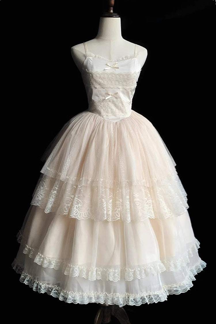 Ivory Multi-Tier Embroidered Ruffle Elegant Lolita JSK Long