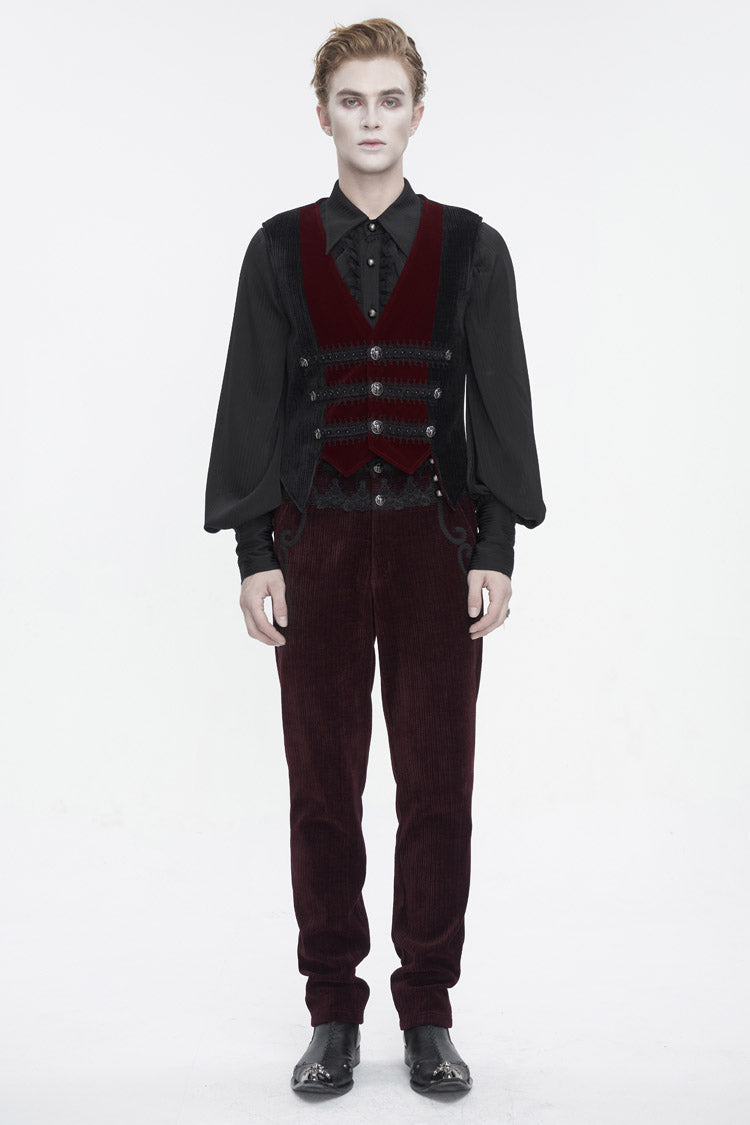 Crimson & Noir Velvet & Corduroy Patchwork Irregular Waistcoat for Men