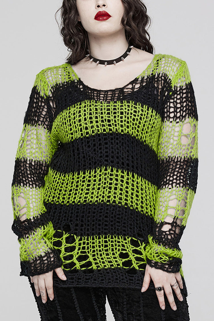 Gothic Striped Sweater - Ripped, Irregular Hem, 4 Shades